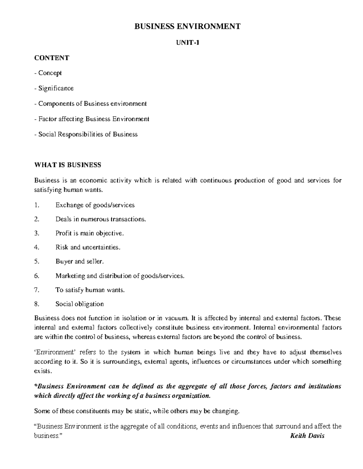 Business Environment Unit 1 Business Environment Unit Content Concept Significance Components Business Environment Unit 1 Business Environment Unit Content Concept Significance Components