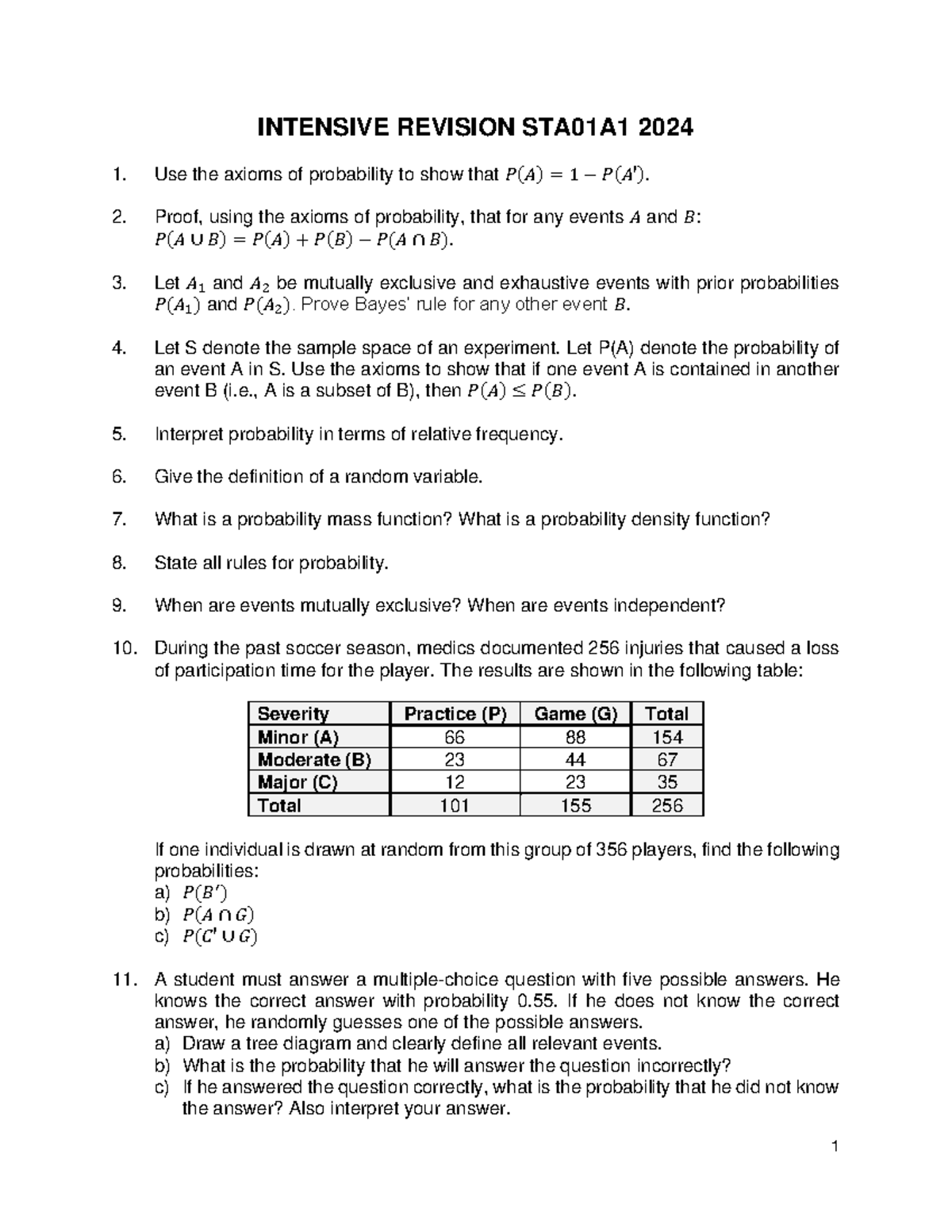 Intensive Revision Worksheet - 1 INTENSIVE REVISION STA01A1 202 4 Use ...