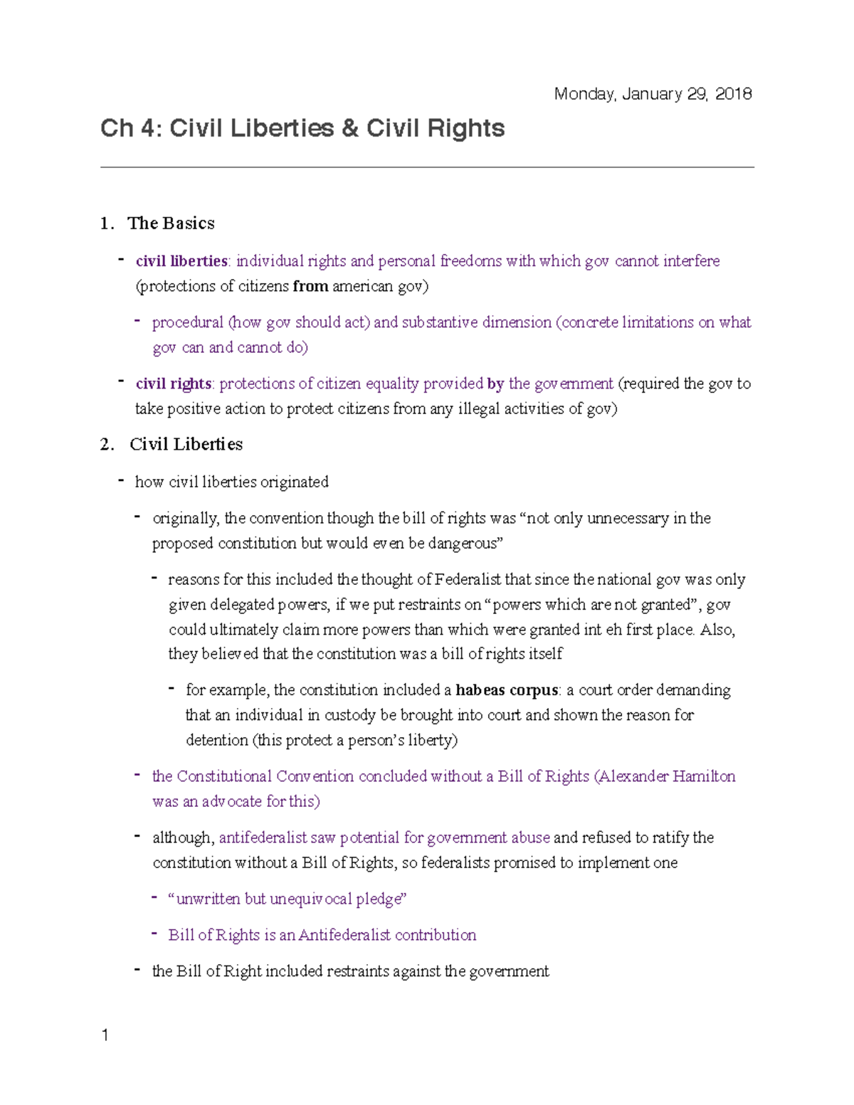 Ch 4 POLS PDF - Notes - Ch 4: Civil Liberties & Civil Rights! ! 1. The ...