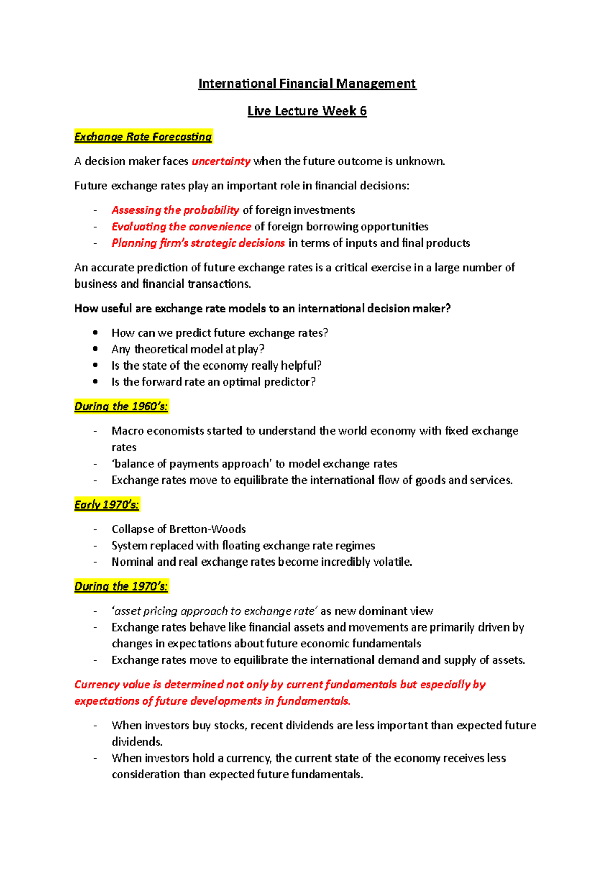 Live Lecture Week 6 - International Financial Management Live Lecture ...