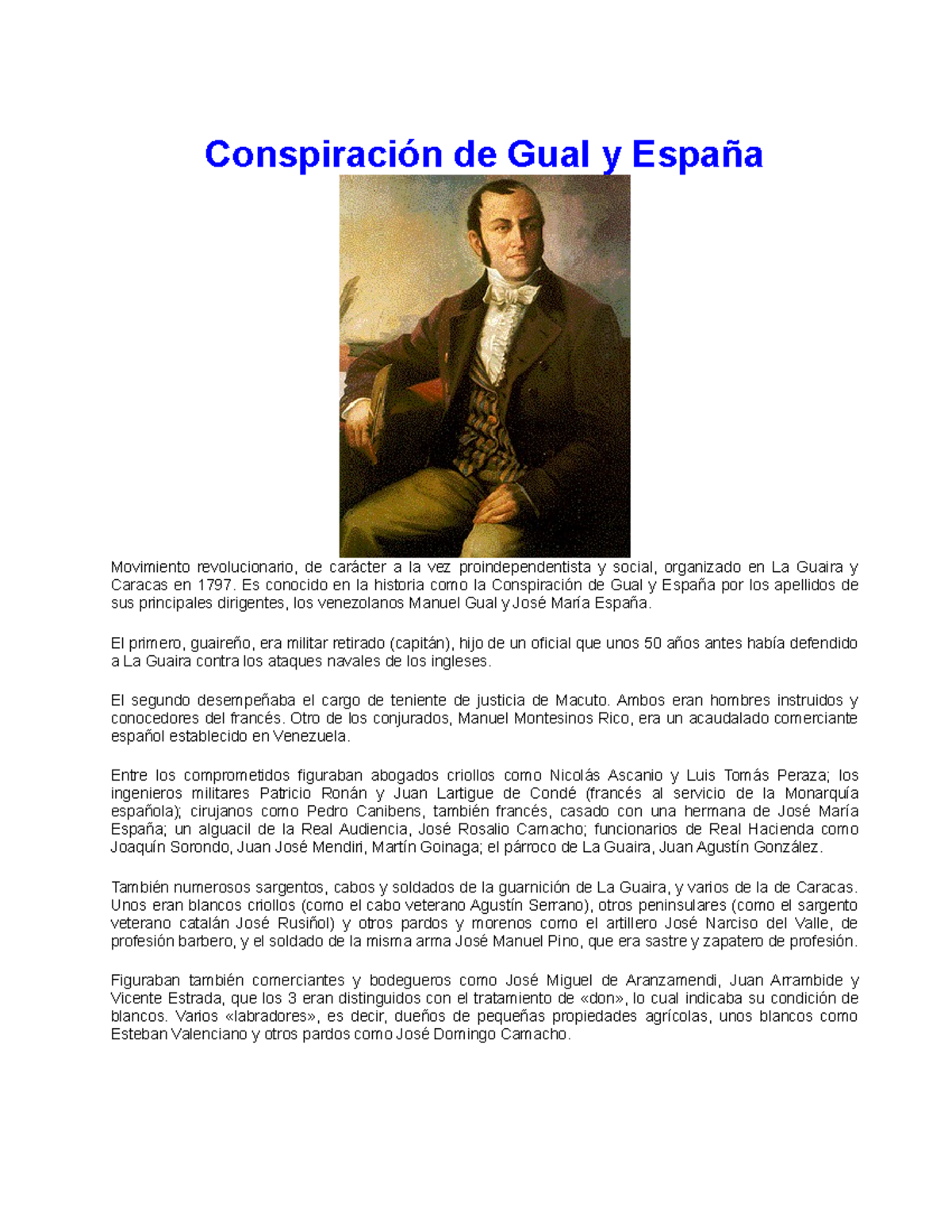 Conspiracion de Gual y Espana Conspiración de Gual y España