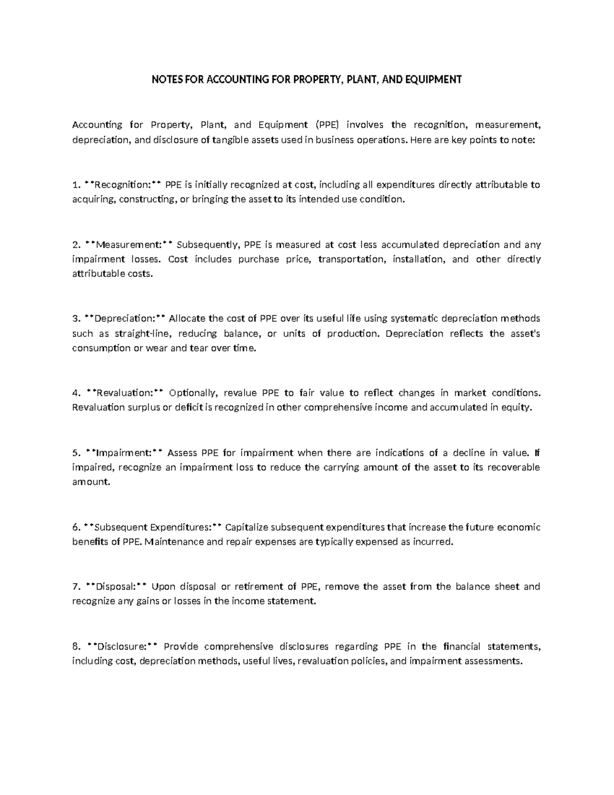 Notes FOR Accounting FOR Property - NOTES FOR ACCOUNTING FOR PROPERTY ...