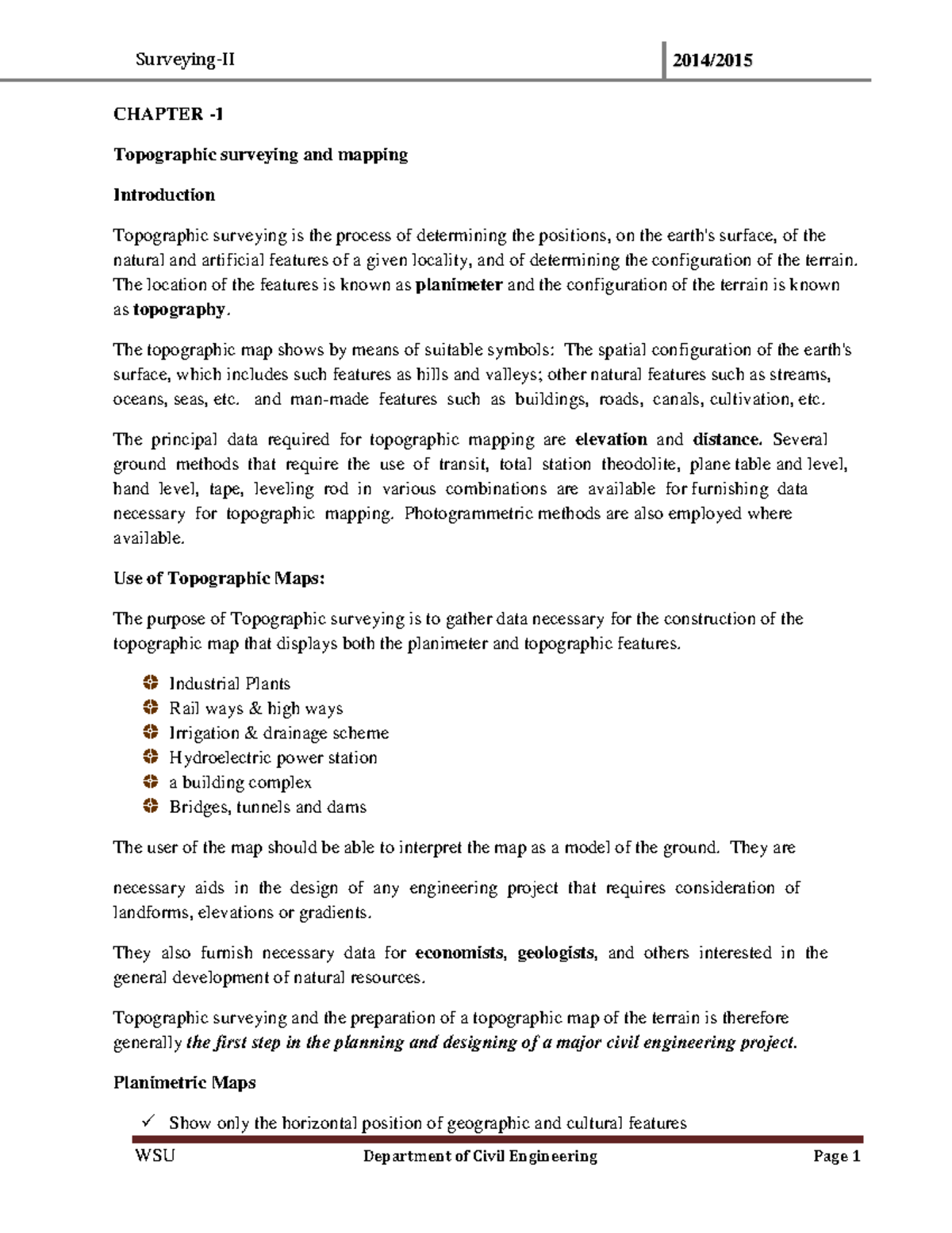 highway engineeringi - CHAPTER - Topographic surveying and mapping ...