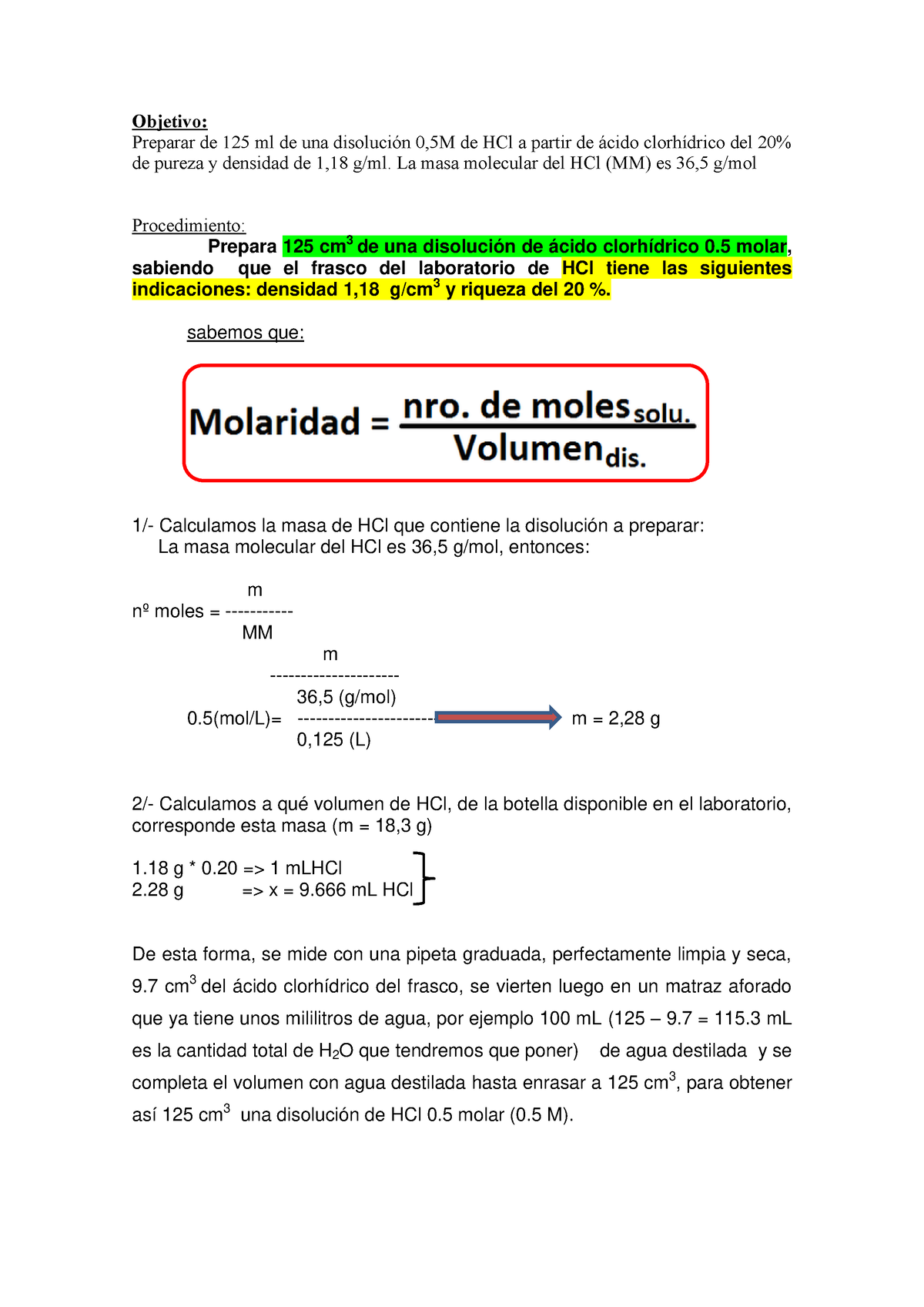 Preparación De Disolución - Objetivo: Preparar De 125 Ml De Una ...