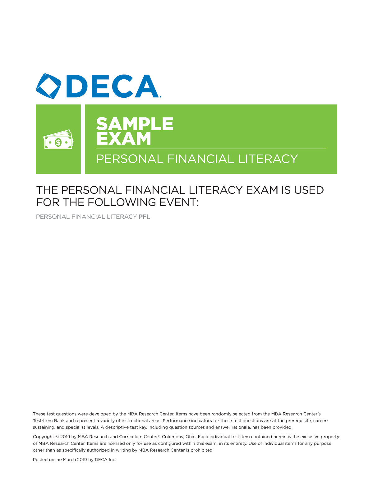 HS Financial Literacy Sample Exam - SAMPLE EXAM PERSONAL FINANCIAL ...