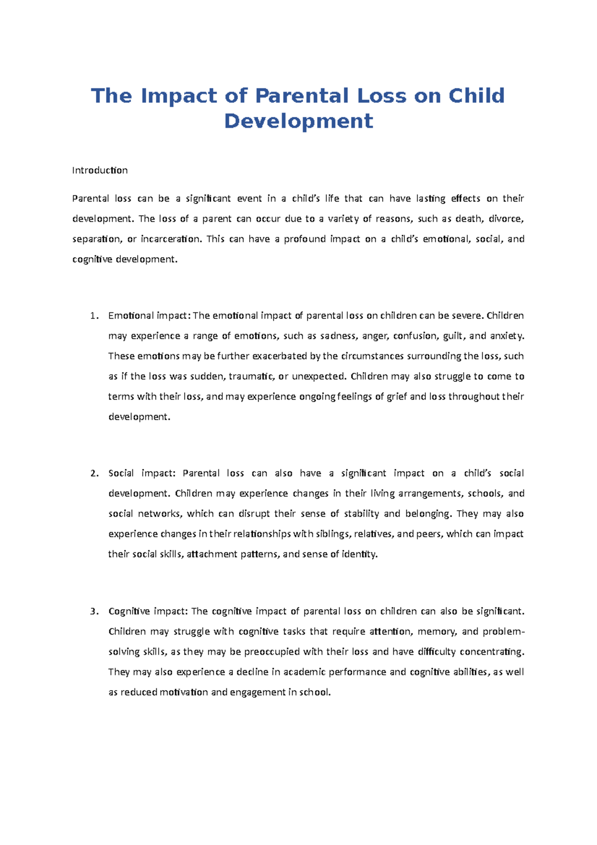 The Impact of Parental Loss on Child Development - The Impact of ...