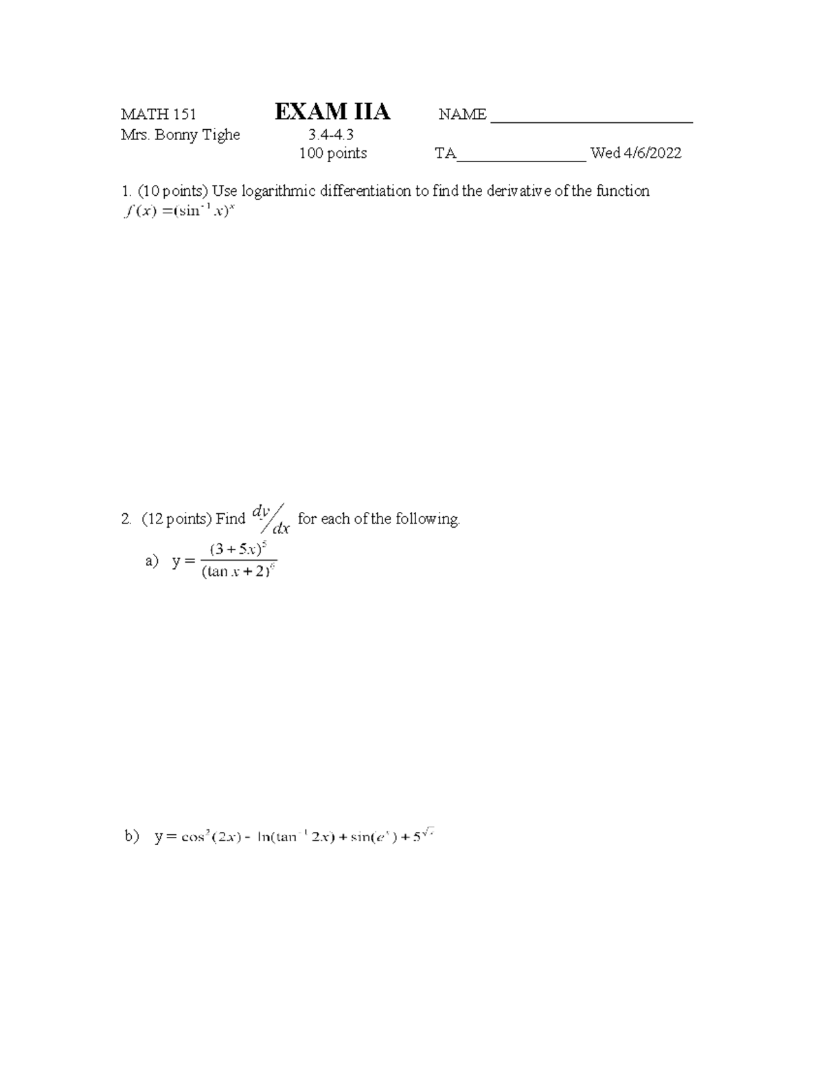 Math 151 Common Exams - jaxr9px