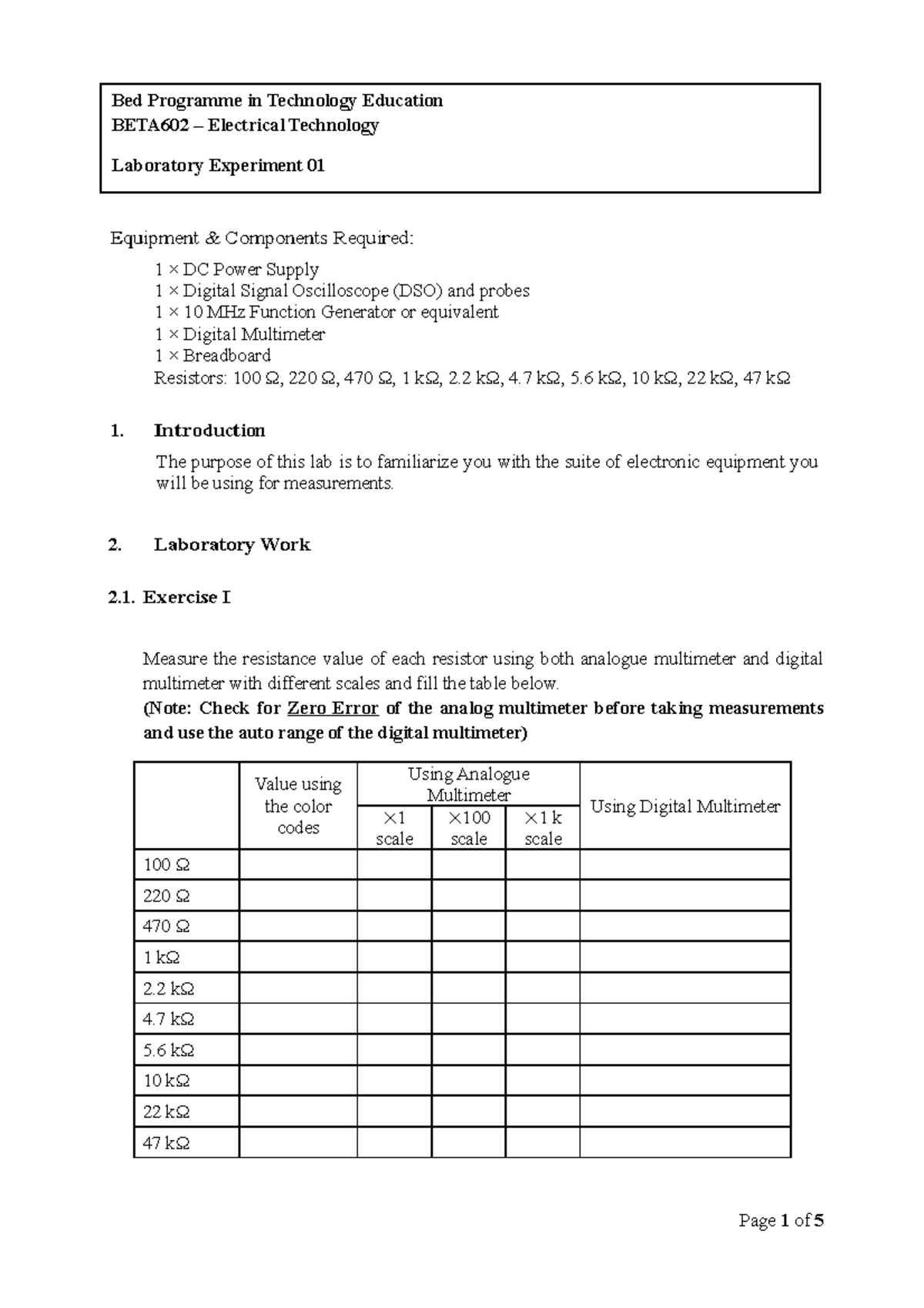 Lab1 - lab resstirs - Bed Programme in Technology Education BETA602 ...
