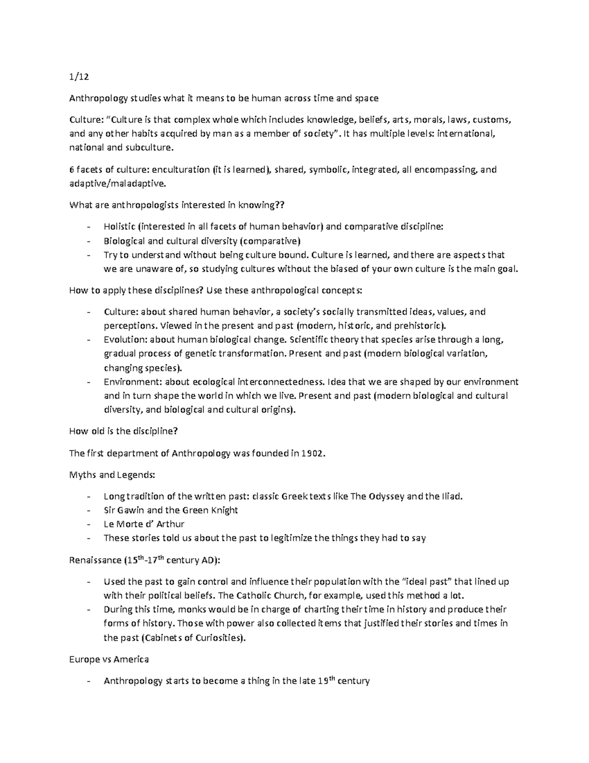 Anth 1102 Lecture Notes 1 Anthropology Studies What It Means To Be Anth 1102 Lecture Notes 1 Anthropology Studies What It Means To Be