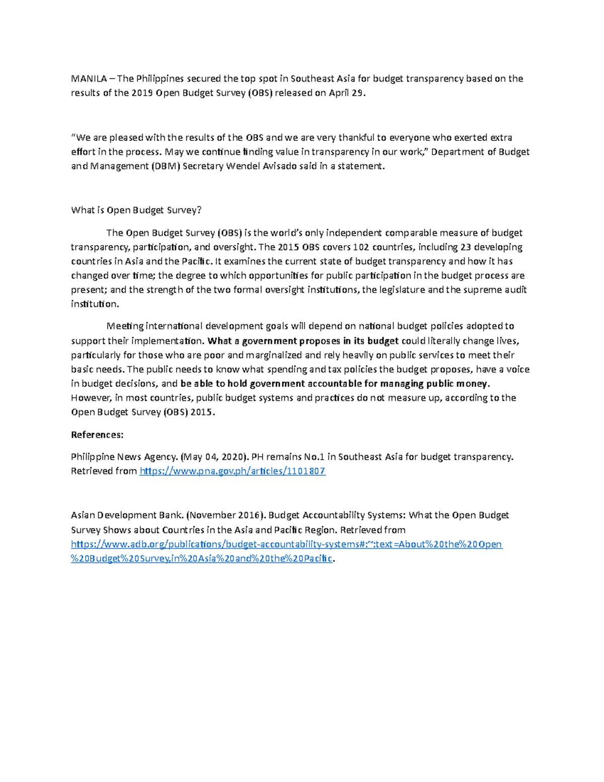 Villarama Budget-Transparency - MANILA – The Philippines secured the ...