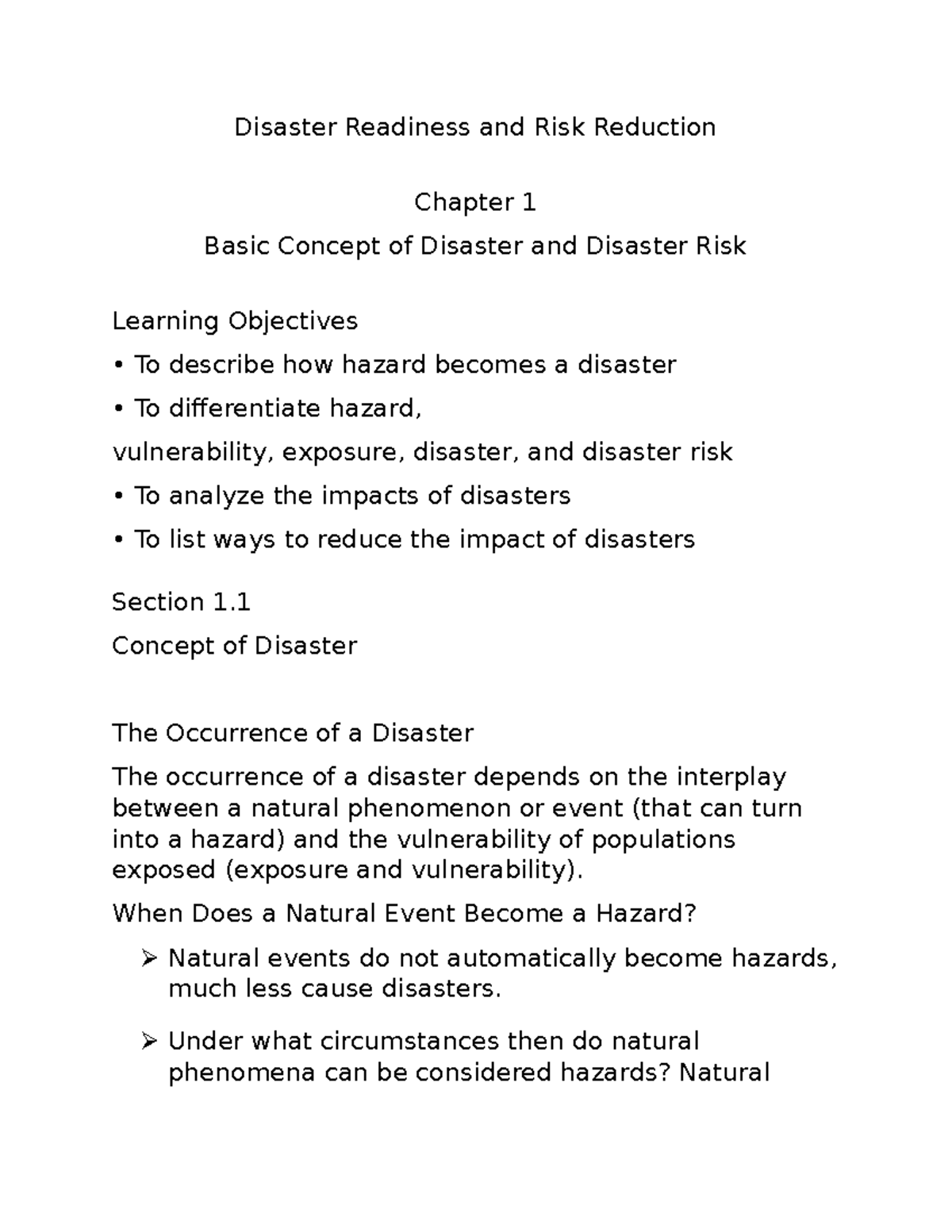Disaster Readiness and Risk Reduction - Concept of Disaster The ...
