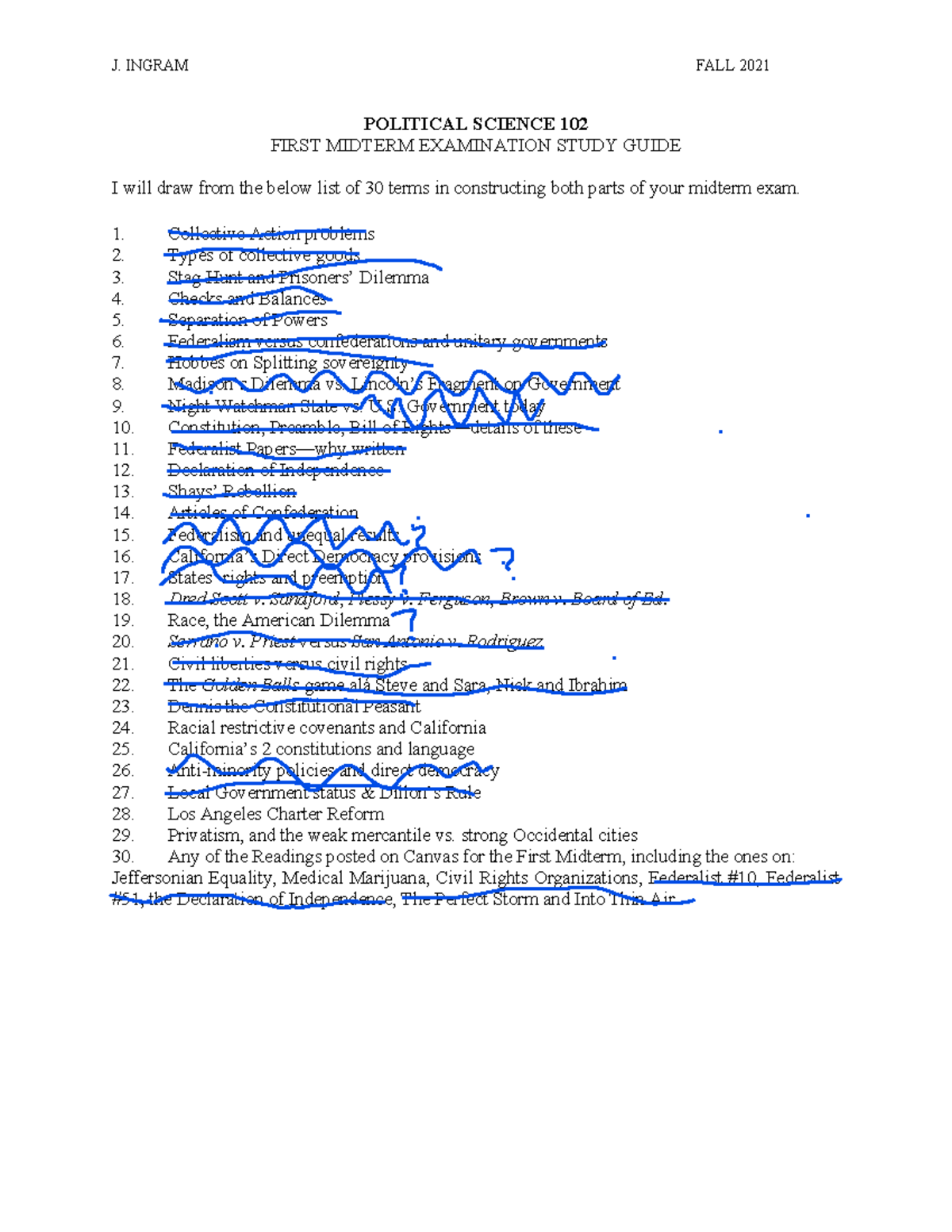 POLS102firstmidterm Studyguidefall 2021rev - J. INGRAM FALL 2021 ...