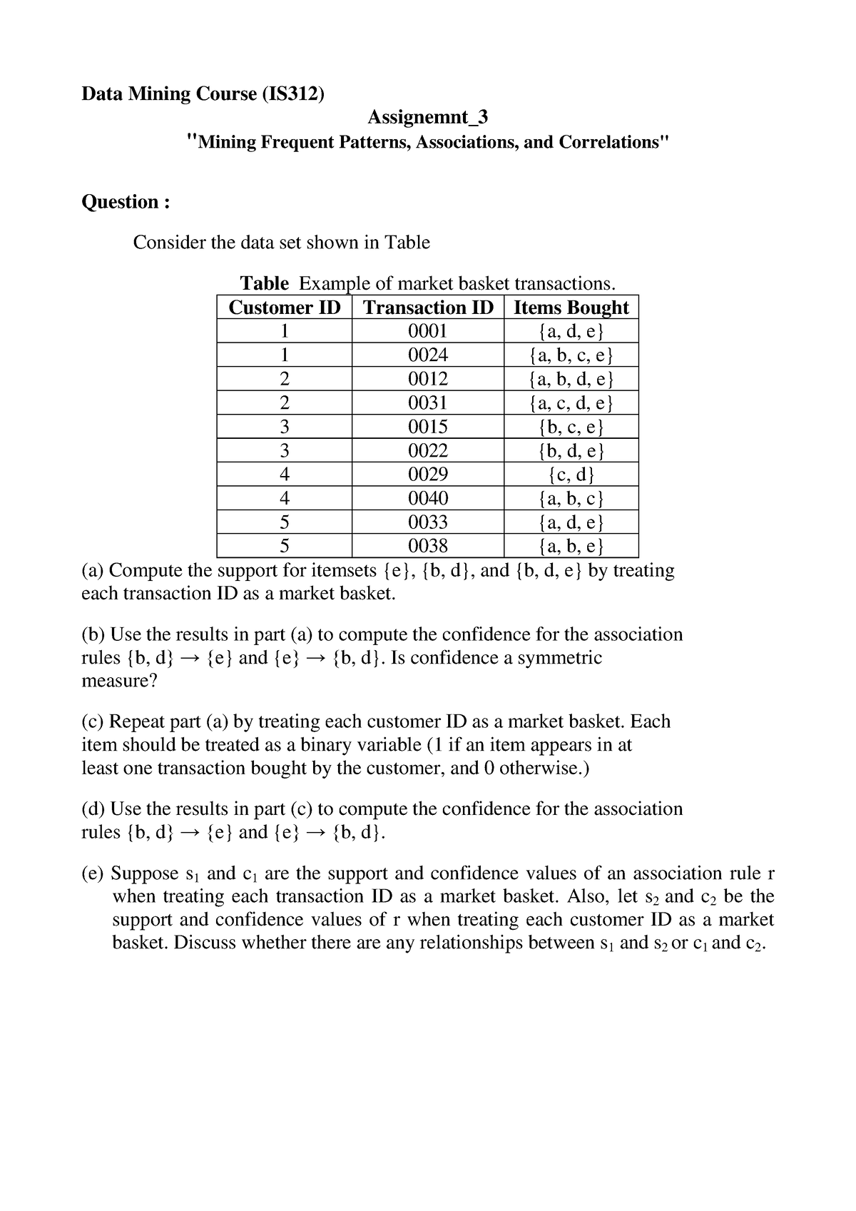 data mining assignment questions