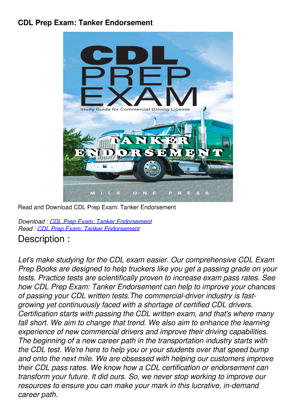 DOWNLOAD/PDF CDL Prep Exam Tanker Endorsement CDL Prep Exam Tanker