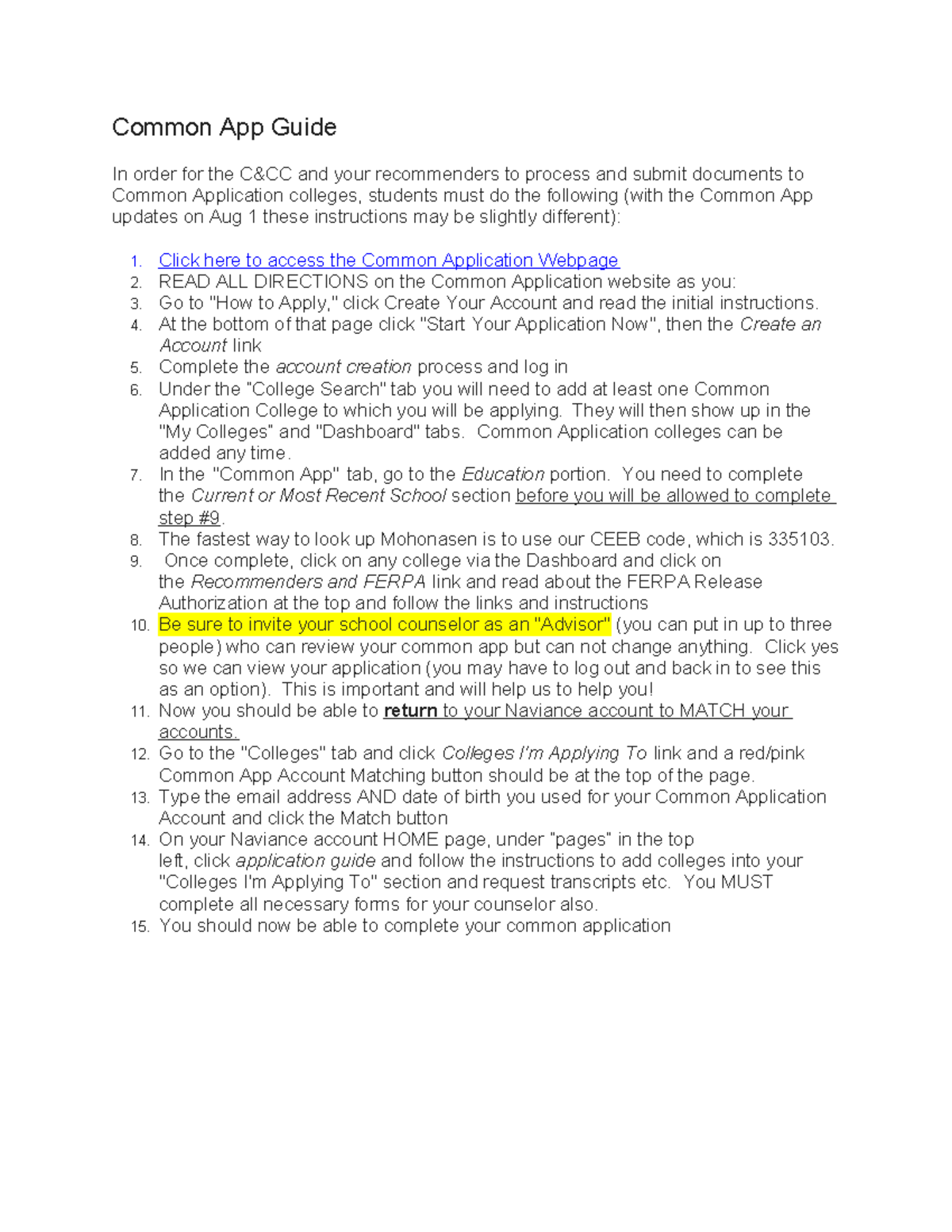 Common App Guide - It's super good - Common App Guide In order for the ...
