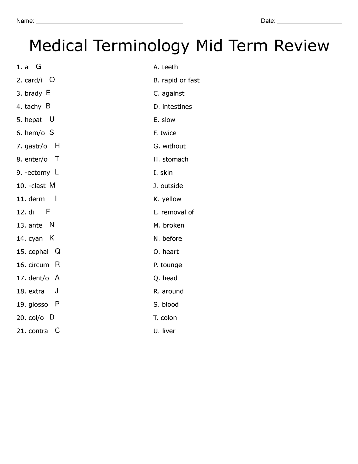 Medical Terminology Mid Term Rev e440f 61632 bde - Name