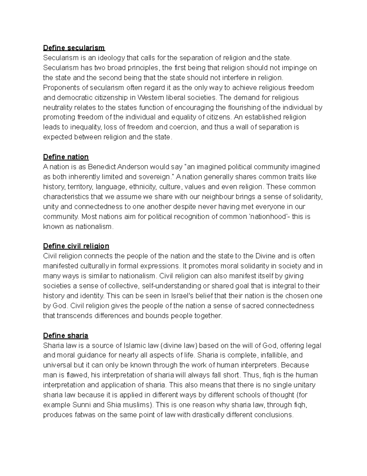 RELI107Definitions definitions of essential terms and ideas Define