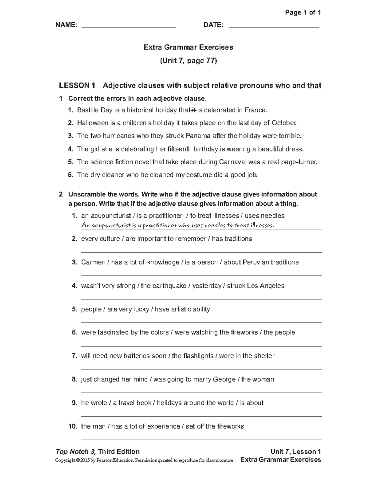 UNIT 07 Extra Gram Exercises ingles III del libro top notch - libro ...