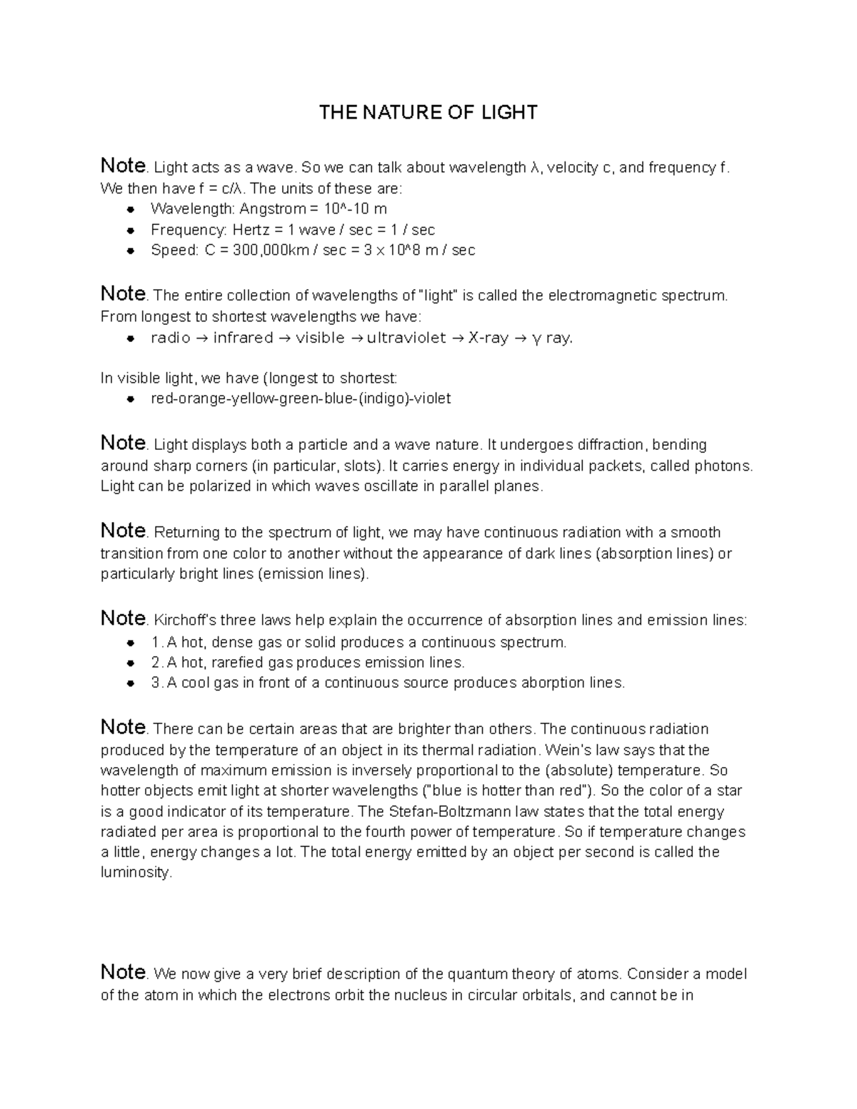 astronomy-chapter-6-notes-the-nature-of-light-the-nature-of-light