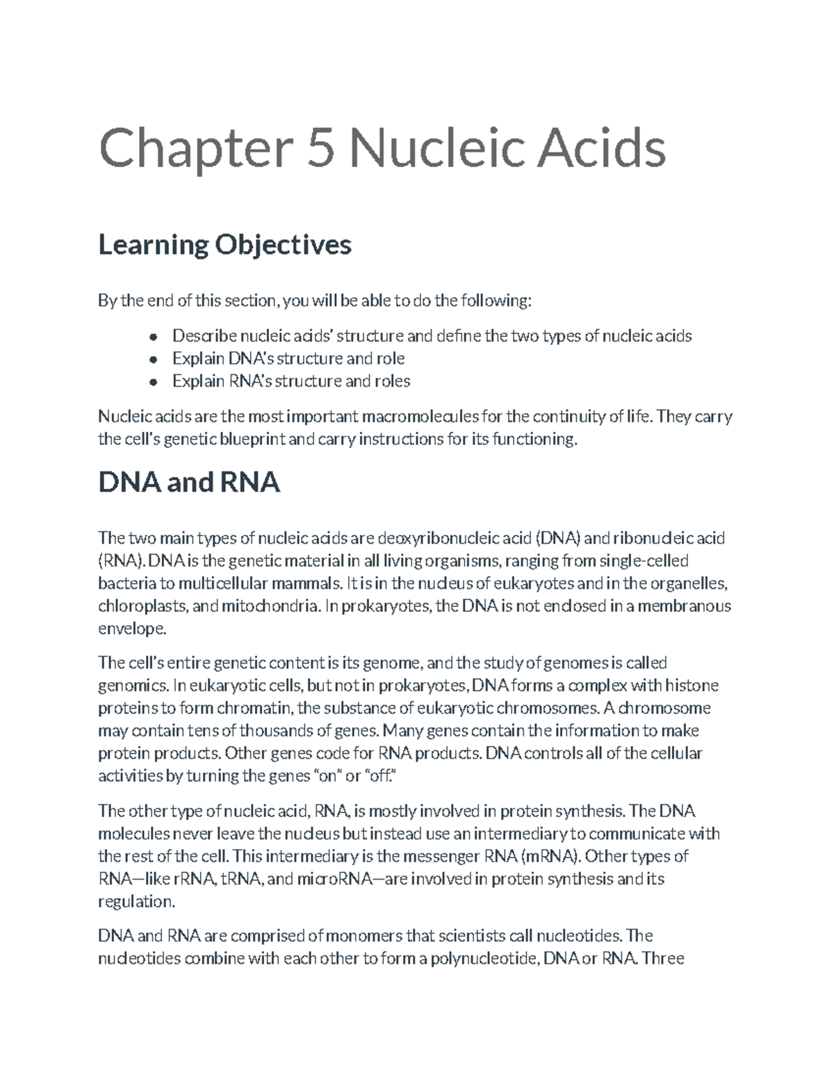 Untitled document Chapter 5 reading materials Nucelic Acids