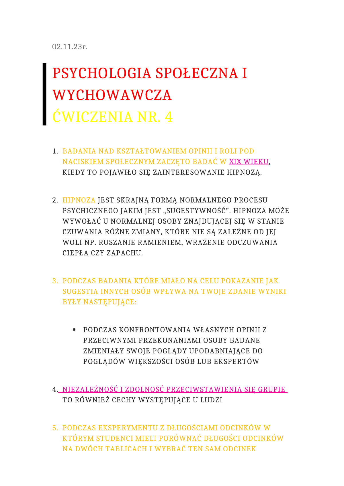 Psychologia Spoleczna I Wychowawcza Cwiczenia Nr 5 16 - 02.11 ...