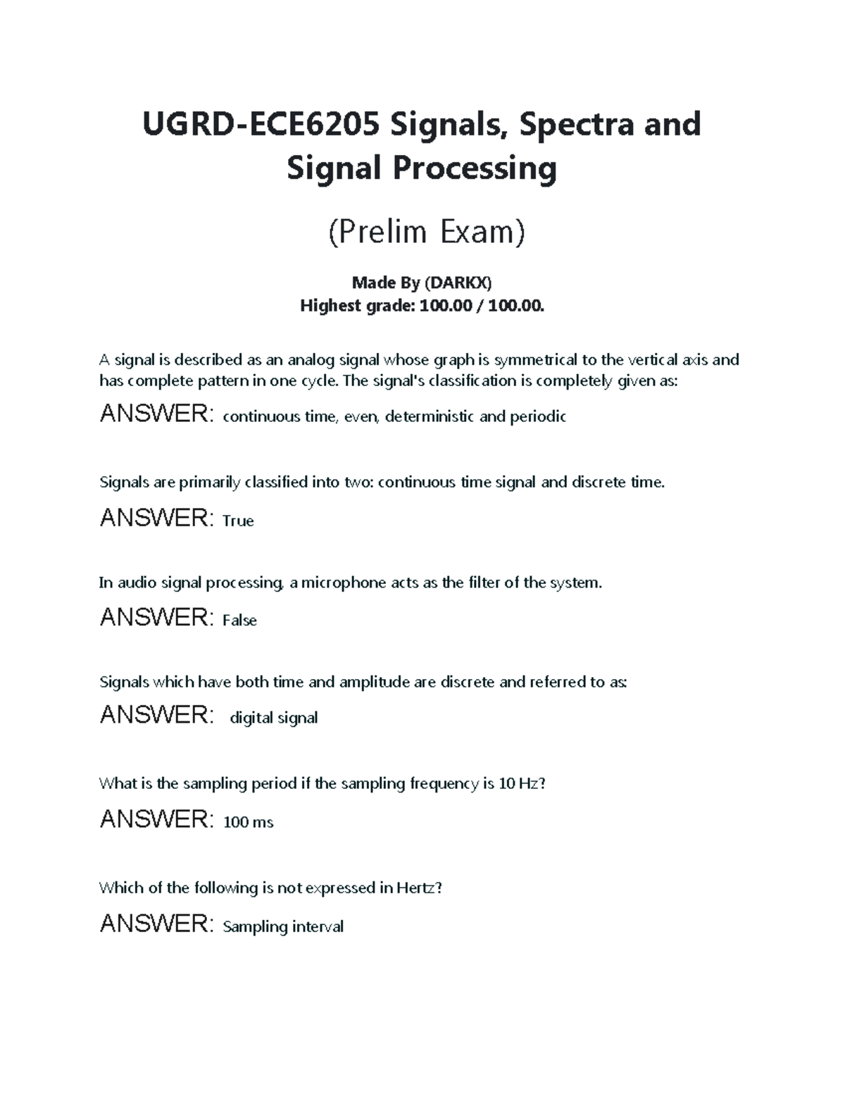 Pdfcoffee UGRDECE6205 Signals, Spectra and Signal Processing (Prelim