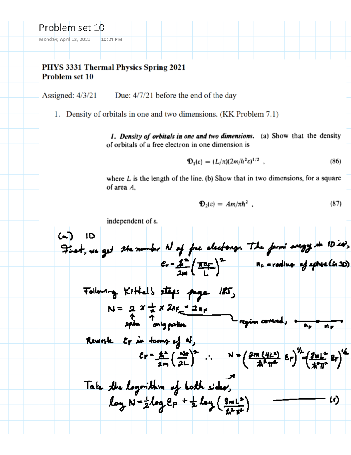 Problem SET 10 Solution - PHYS 3331 - WƌŽďůĞŵ ƐĞƚ ϭϬ DŽŶĚĂLJ͕ Ɖƌŝů ϭϮ͕ ...
