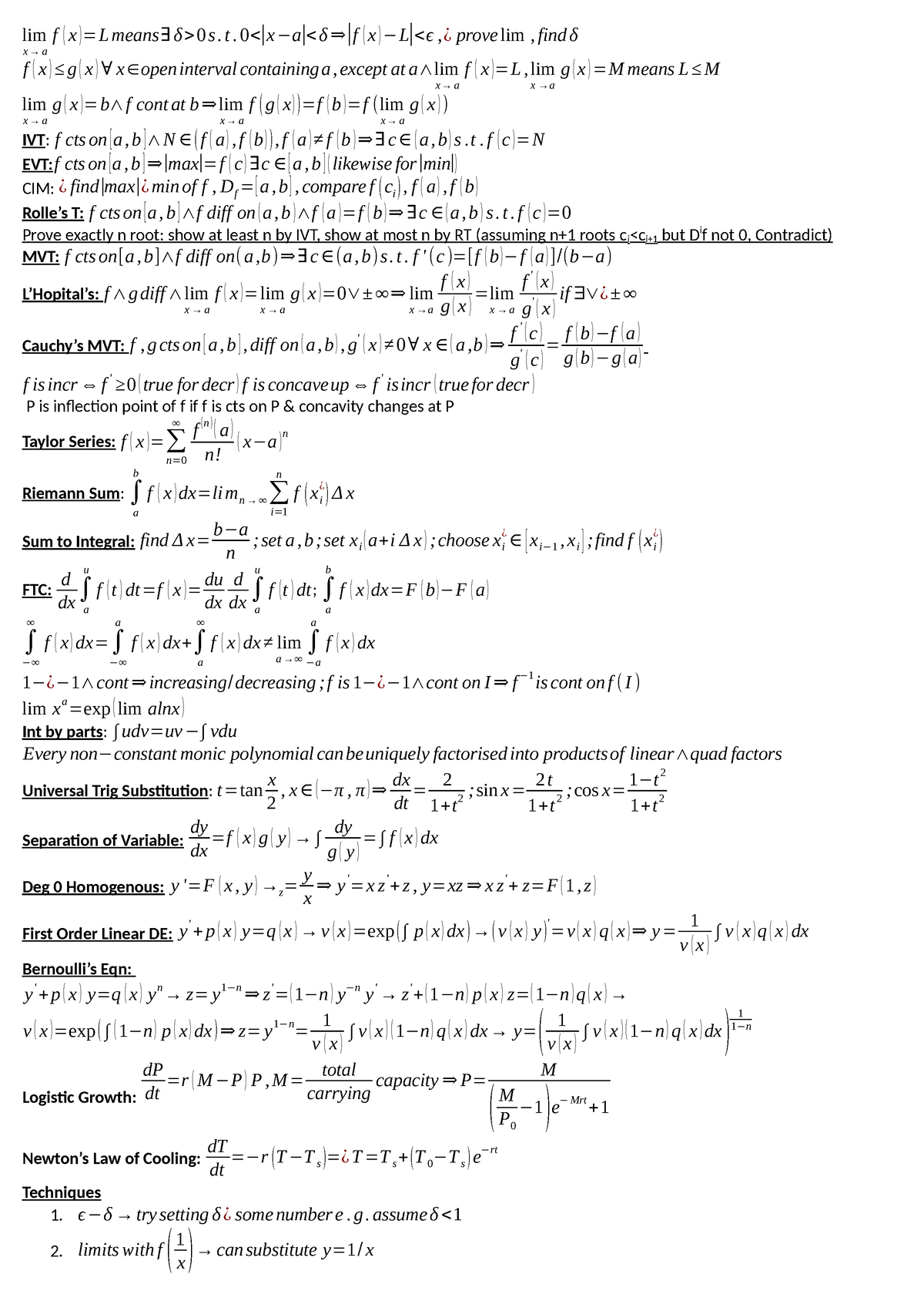 MA2002 Finals - Summary Calculus - lim x→ a f ( x ) =L means∃ δ > 0 s. t. 0