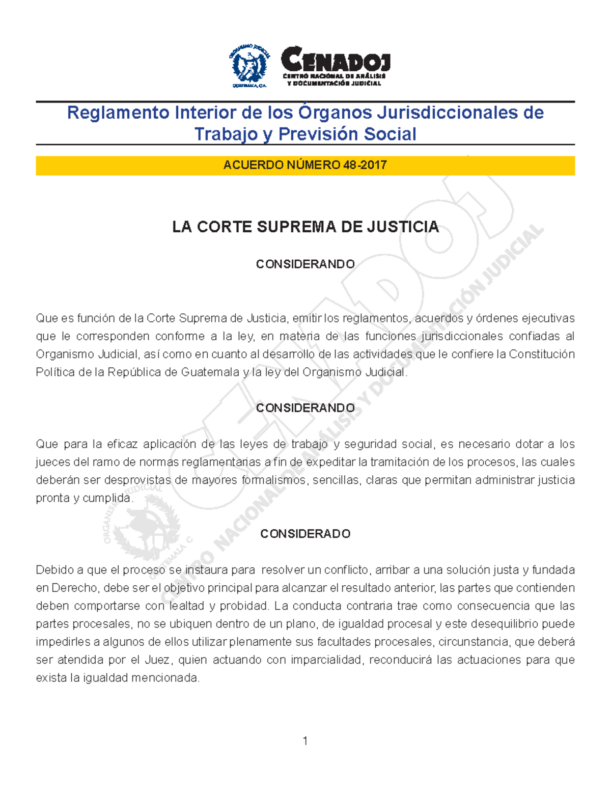 Acuerdo No. 48-17 De La Corte Suprema De Justicia - LA CORTE SUPREMA DE ...