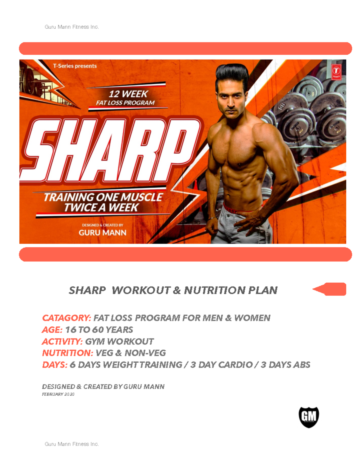 Sharp Workout and Nutrition Plan by Guru Mann SHARP WORKOUT amp