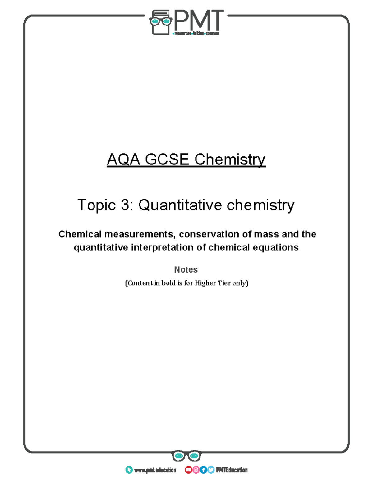 3.1. Chemical measurements AQA GCSE Chemistry Topic 3 Quantitative