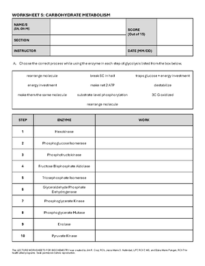 Worksheet+6 - worksheet - This LECTURE WORKSHEETS FOR BIOCHEMISTRY was ...