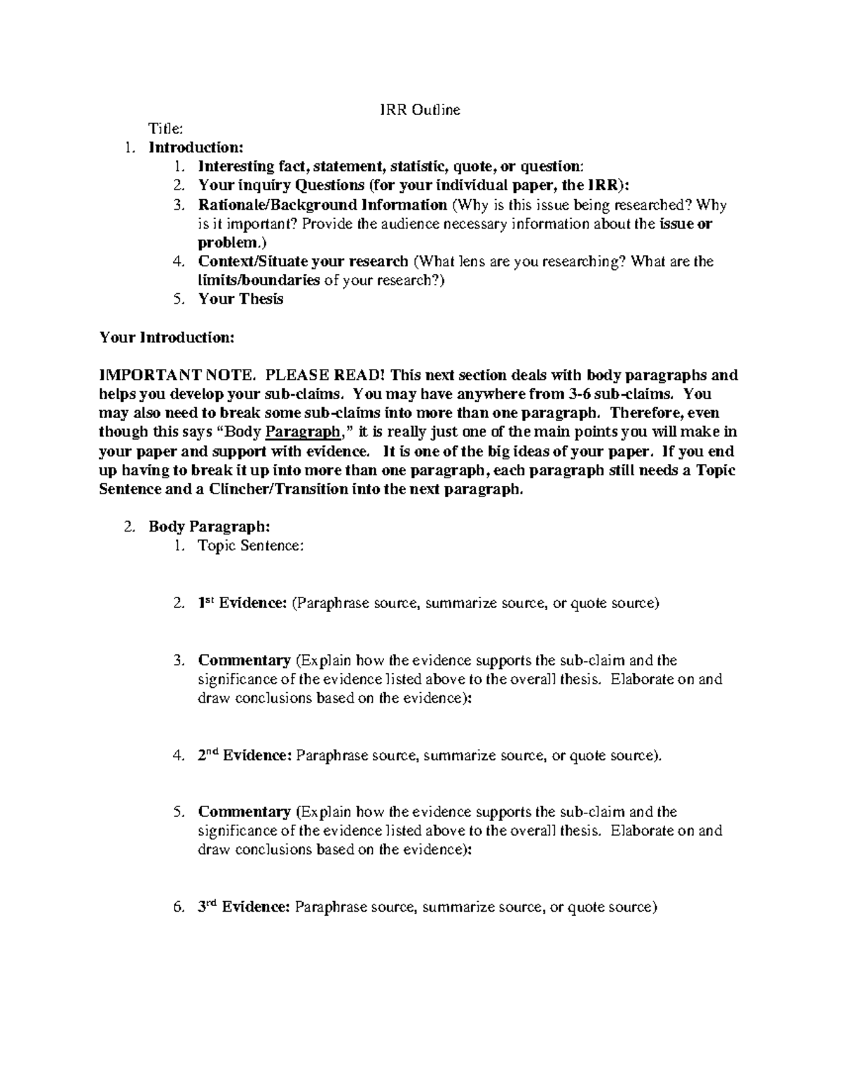 IRR Outline - IRR Outline Title: Introduction: Interesting fact ...