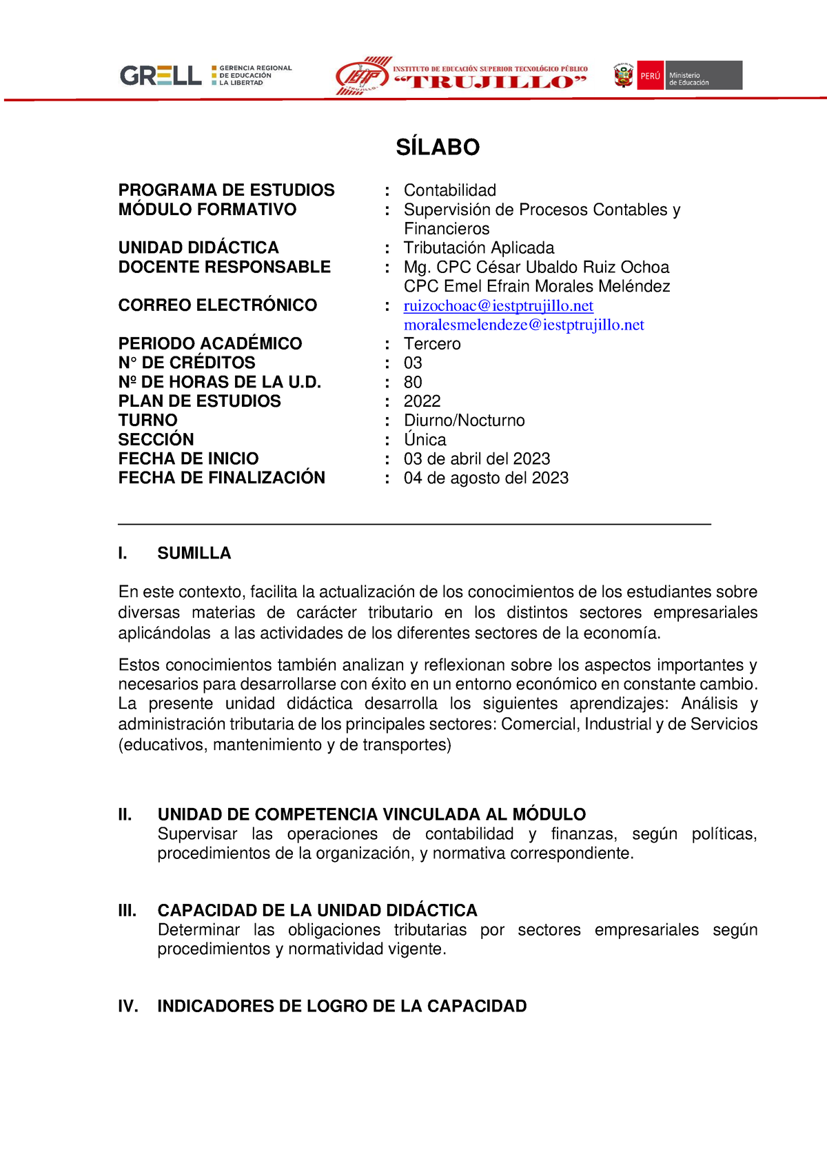 Silabo DE Tributacion Aplicada -2023- Revisado.docx - Biología Y ...