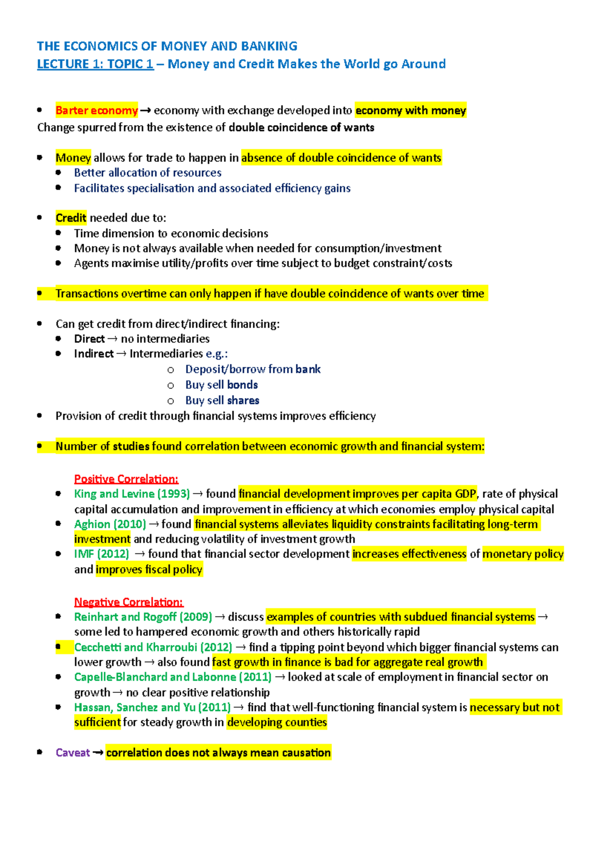 Money and Banking Lecture Notes THE ECONOMICS OF MONEY AND BANKING