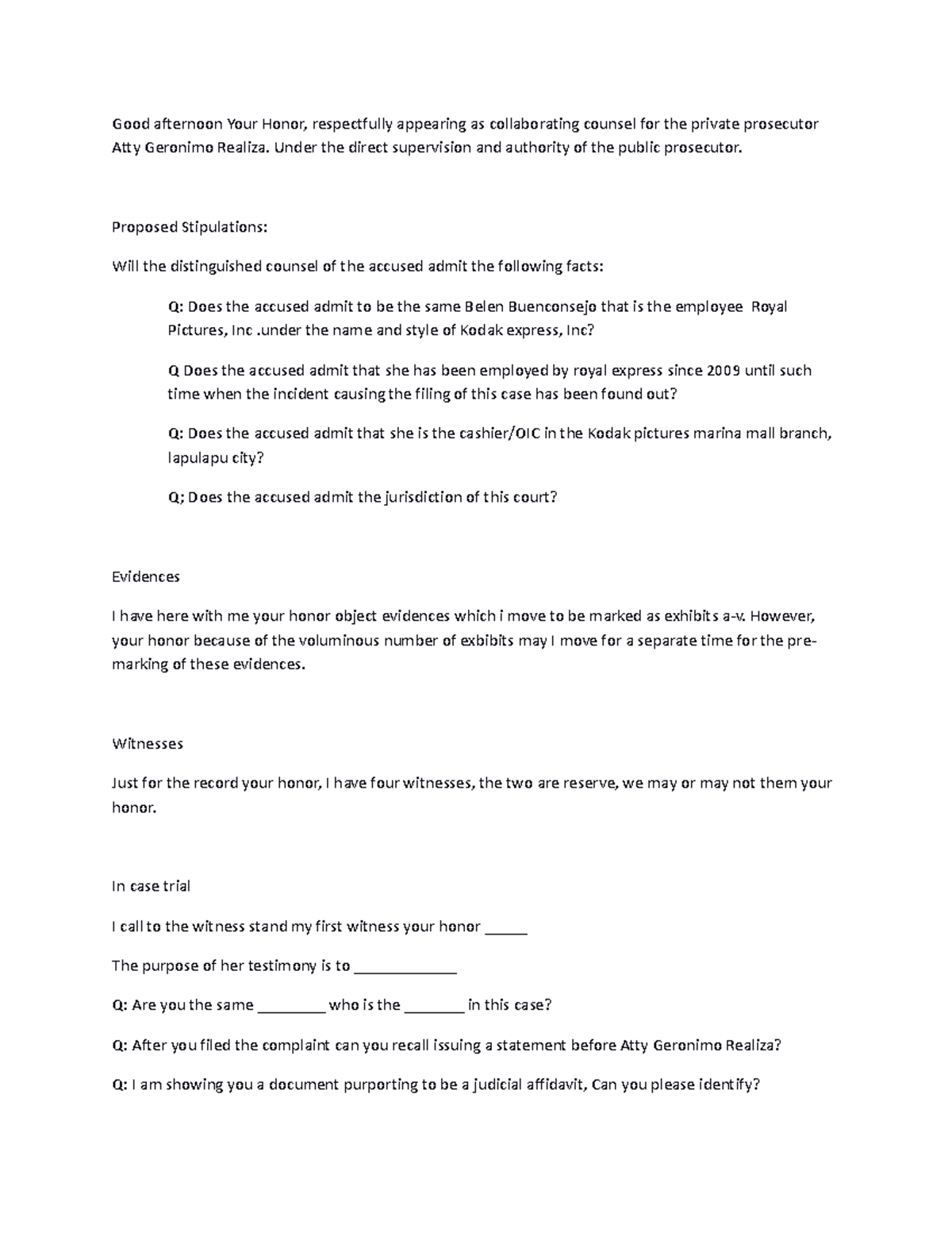 204754421 Sample Pretrial Script - Good afternoon Your Honor ...