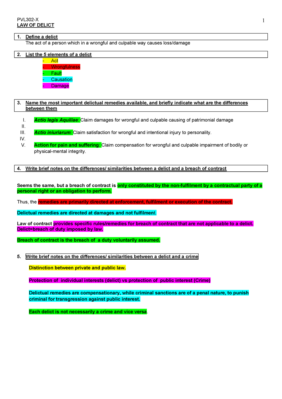 PVL3703-law Of Delict - All Questions - PVL3703 - Unisa - Studocu