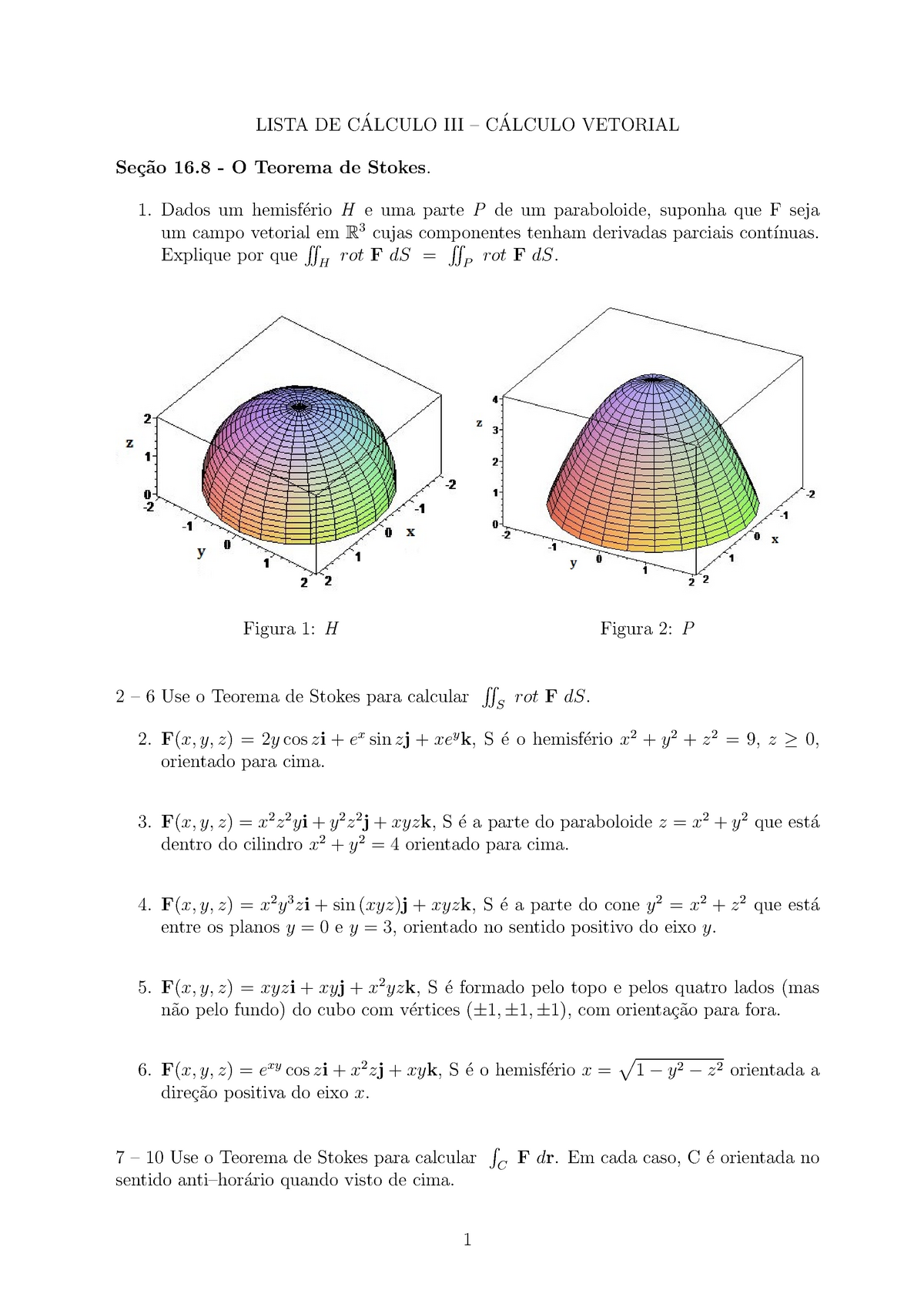 Secao 16 8 O Teorema De Stokes Lista De Calculo Iii Calculo Vetorial Se C Ao 16 O Studocu