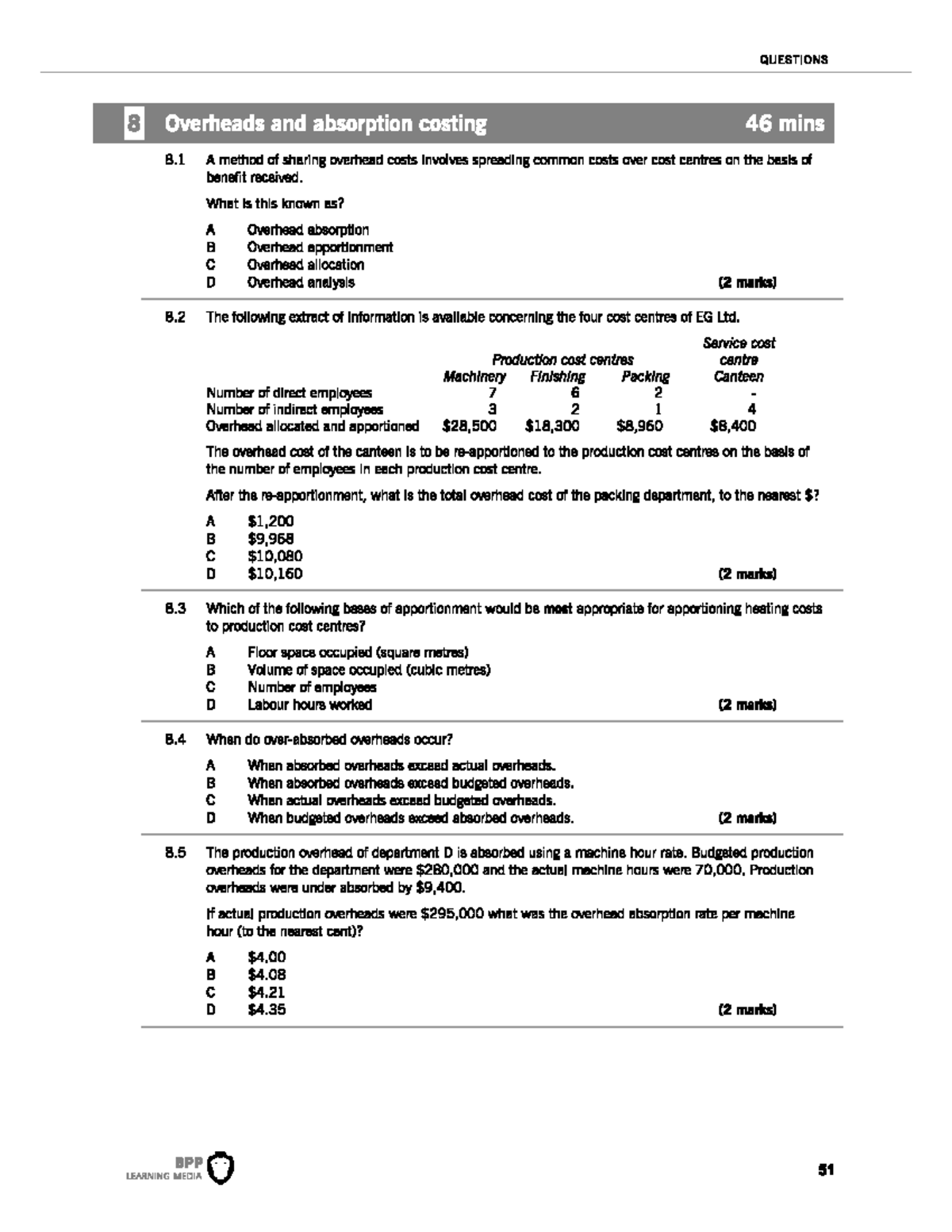 Chapter 6 Practice Questions. Association of Chartered Certified