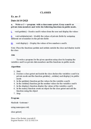 Exercise-09 - Basic C++ exercises - Name of the Student: Aravinth ...