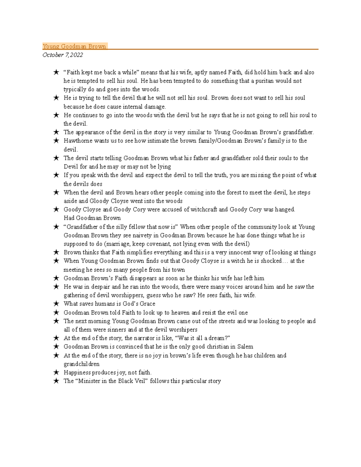 American Lit Young Goodman Brown Young Goodman Brown October 7