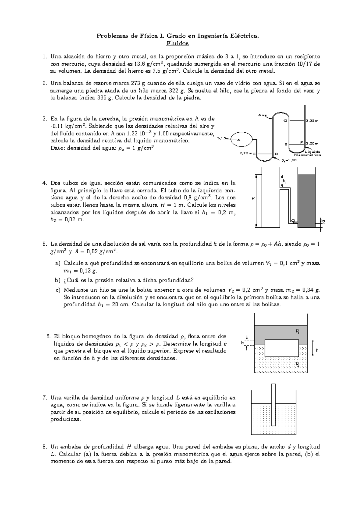 Bol6 Fluidos - Ejercicios - Problemas De F ́ısica I. Grado En Ingenier ...