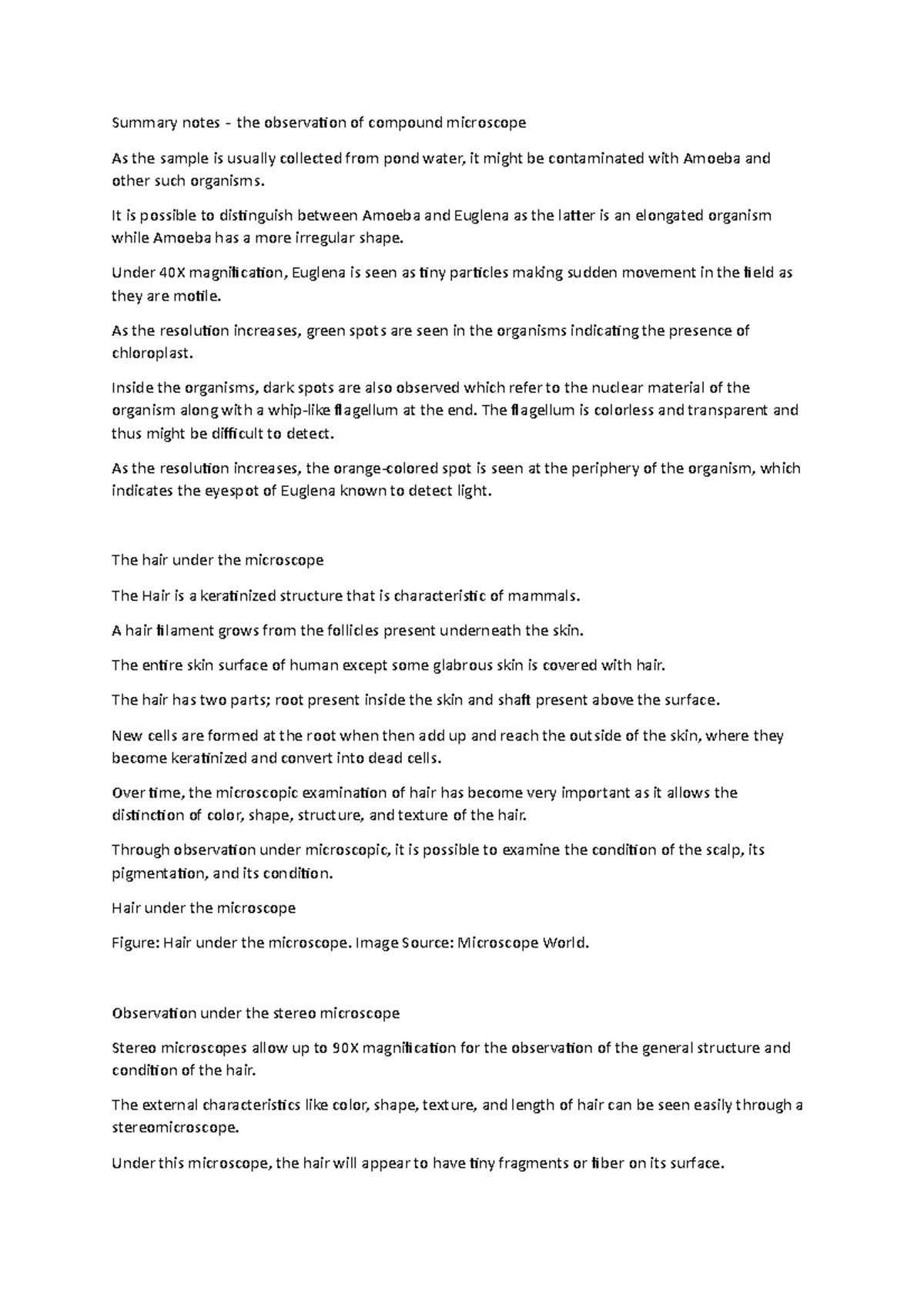 Summary notes the observation of compound microscope It is possible