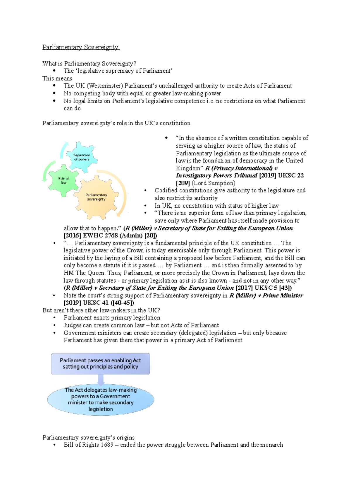 WEEK 10 CAL - Lecture Notes 10 - Parliamentary Sovereignty What Is ...