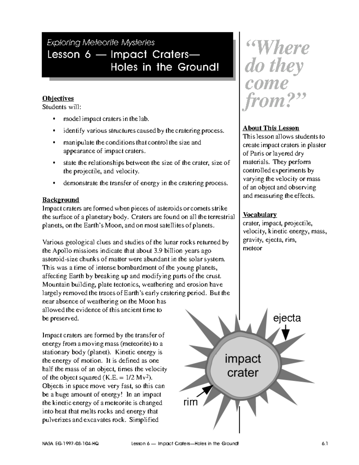 Impactcraters - Impact craters - Exploring Meteorite Mysteries Lesson 6 ...