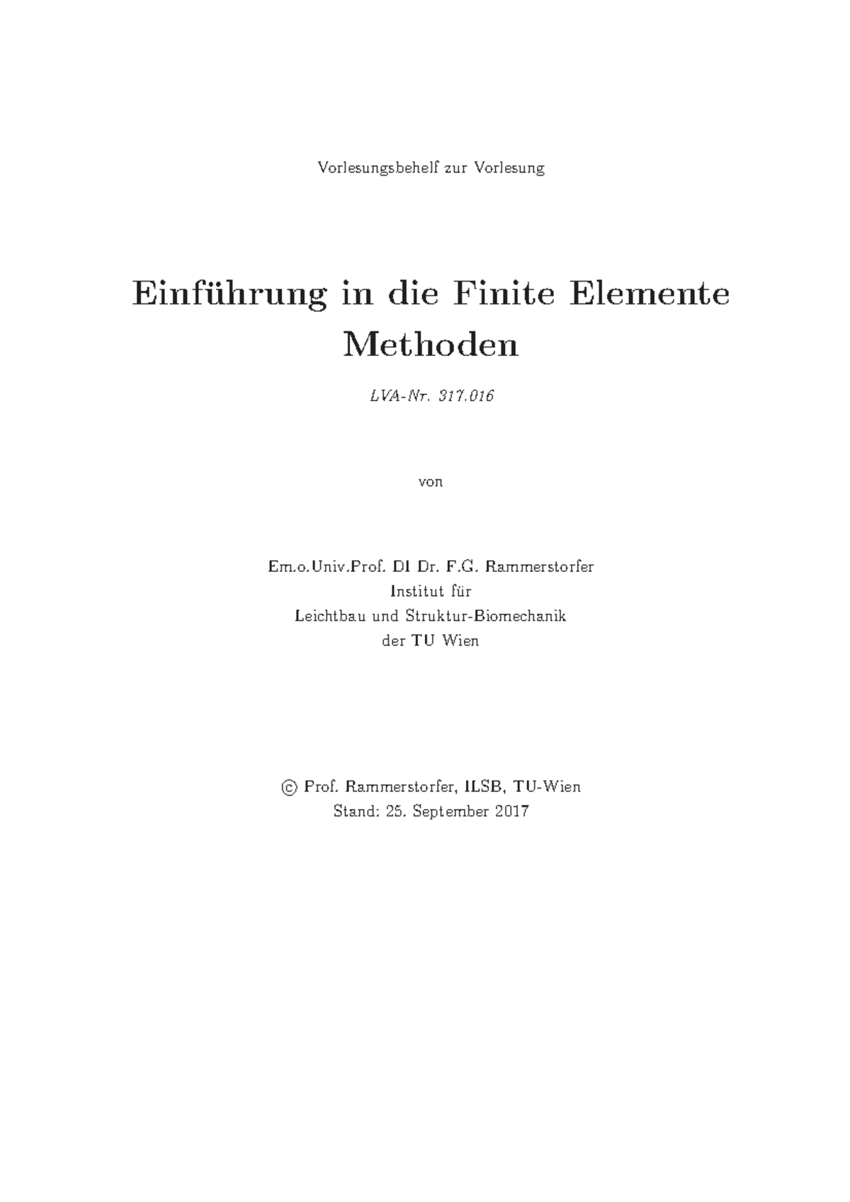 Skriptum - Vorlesungsbehelf Zur Vorlesung Einfu ¨ Hrung In Die Finite ...