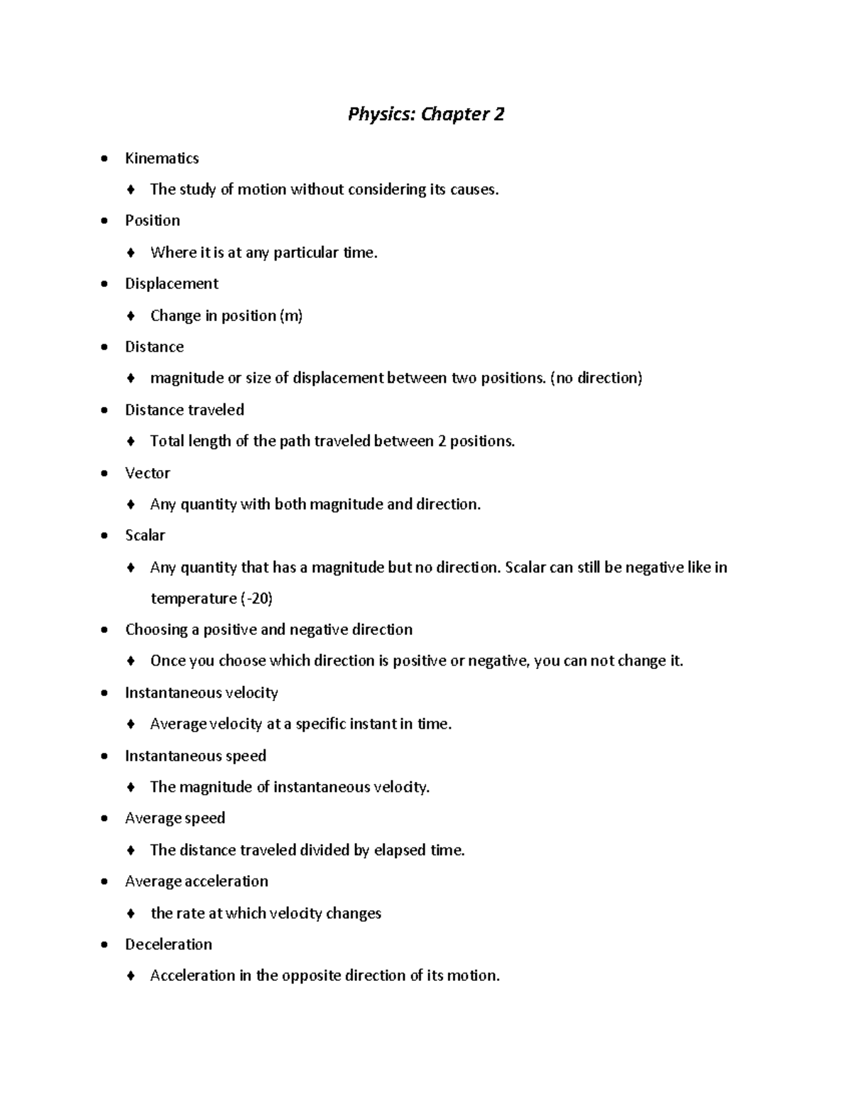 Physics Chp 2 - Physics: Chapter 2 Kinematics The Study Of Motion ...