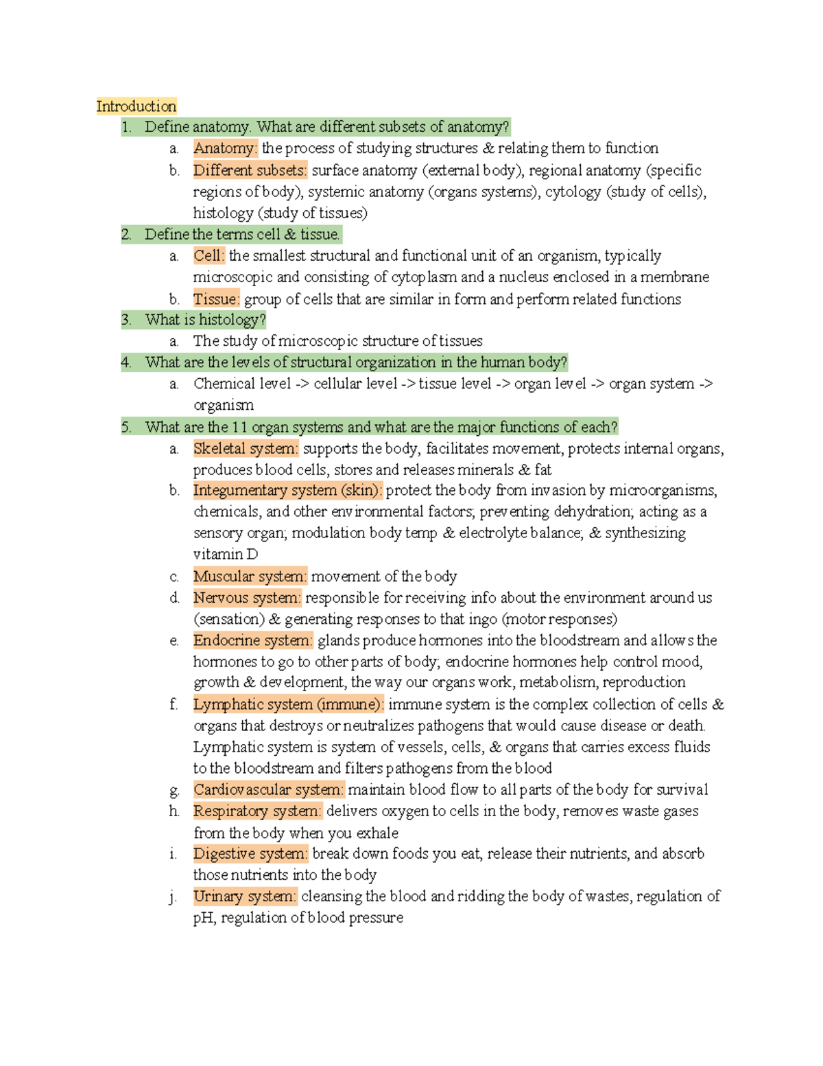 Midterm #1-2 - Notes - Introduction 1. Define Anatomy. What Are ...