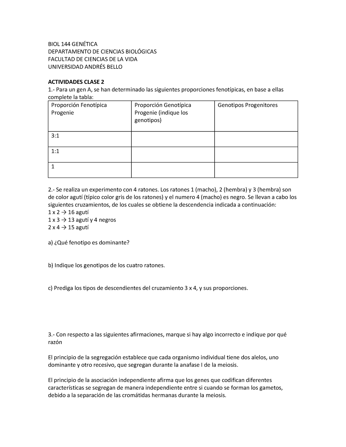 Actividades Clase 2 - Ejercicios - BIOL 144 GEN.. DEPARTAMENTO DE ...