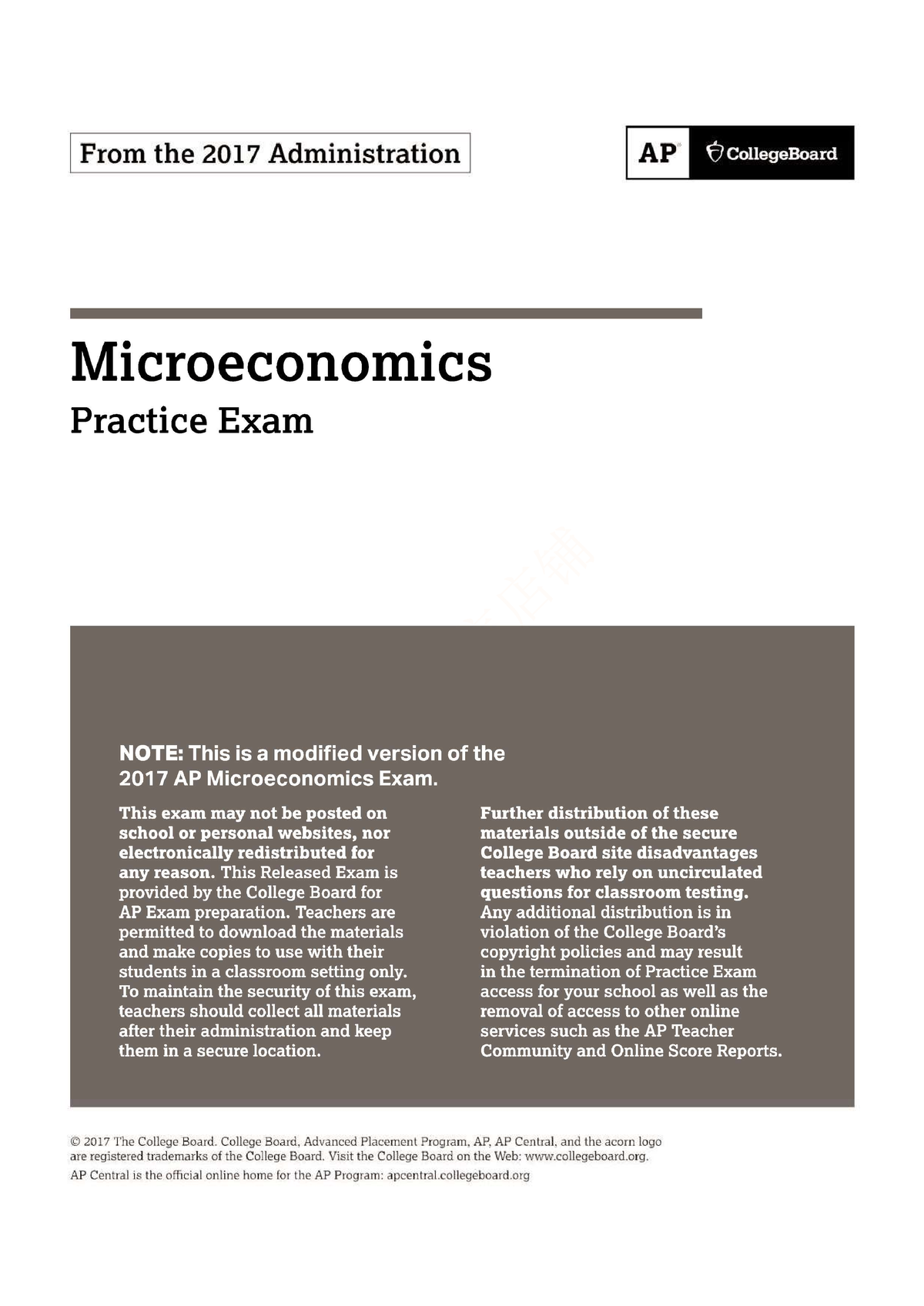 AP Microeconomics 2017 - Exam Instructions The Following Contains ...